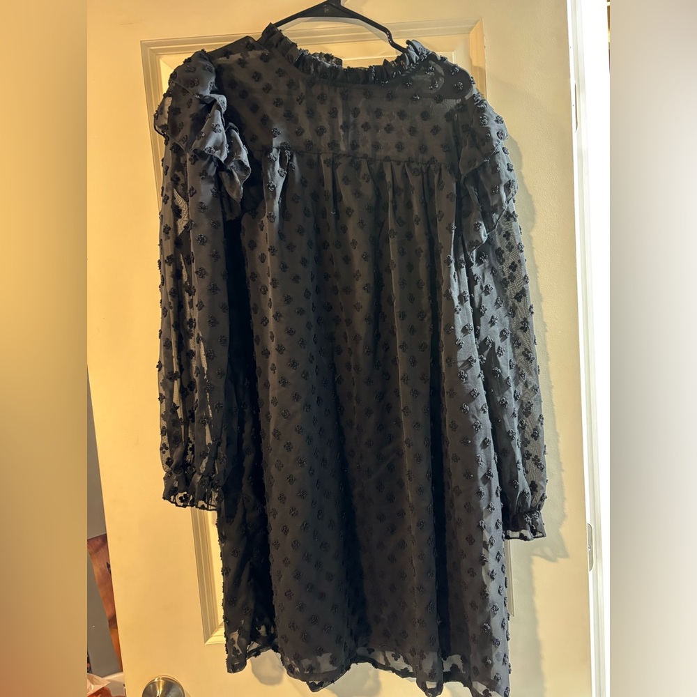 Women’s black boutique dress. Sheer sleeves. Super cute. Size large